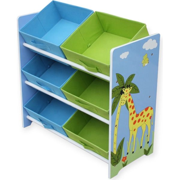 Organizzatore Di Giocattoli Per Bambini Giraffa E Zebra - Scaffale In Legno Con Scatole In Tessuto, Per La Cameretta Dei Bambini-image