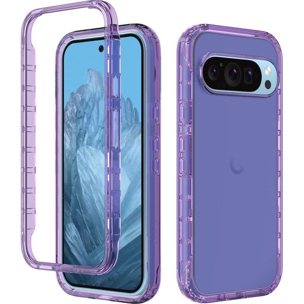 Custodia Per Google Pixel 9 / Pixel 9 Pro, Copertura Posteriore Trasparente Ibrida, Robusto Paraurti In Tpu, Custodia Antiurto Viola-image