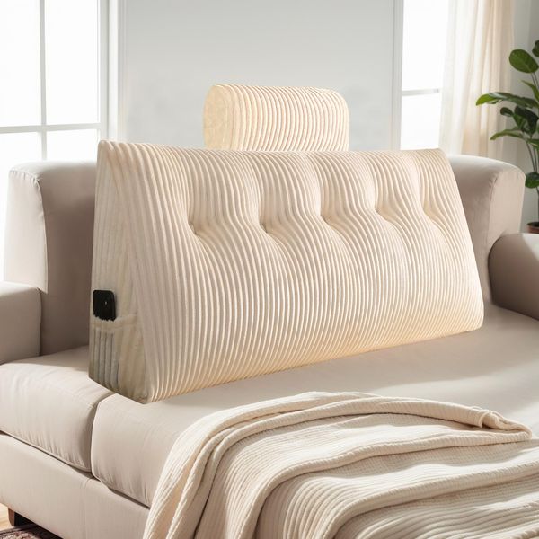 Topchances Cuscino Per La Lettura Cuscino Per Schienale Cuscino Per Testiera Del Divano Letto, Cuscino Per Testiera A Cuneo Cuscino Imbottito Per Letto Cuscino A Cuneo, Beige, 100X50X20Cm-image
