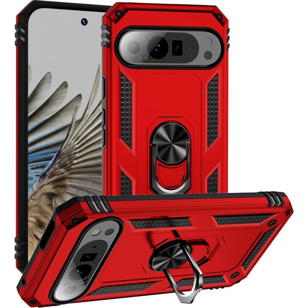 Custodia Per Google Pixel 9 / Pixel 9 Pro A Doppio Strato Robusta, Protezione Militare Con Supporto Ad Anello E Supporto Rosso-image