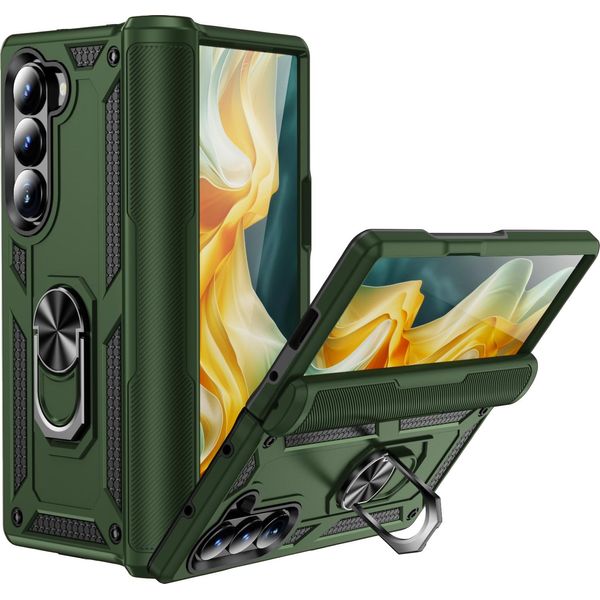 Custodia Per Samsung Galaxy Z Fold 6 Robusta A Doppio Strato, Protezione Militare Con Supporto Ad Anello E Supporto Verde Scuro-image