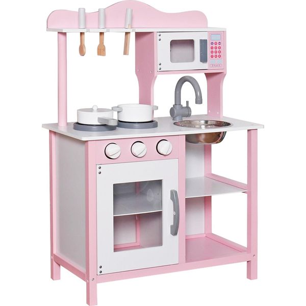Cucina Per Bambini In Legno - Cucina Da Gioco Rosa Con Accessori E Microonde - Ginger Home-image