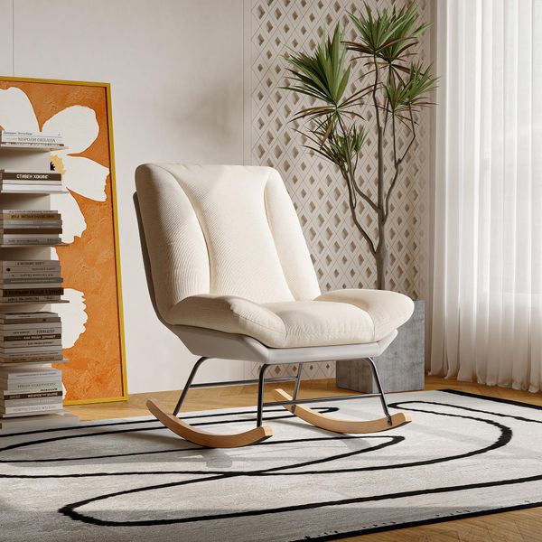 Cdglobal Sedia A Dondolo Con Poggiapiedi E Schienale Regolabili, Sedia A Dondolo Sedia D'accento Salotto Poltrona Relax Poltrona A Dondolo Per Camera Da Letto-image