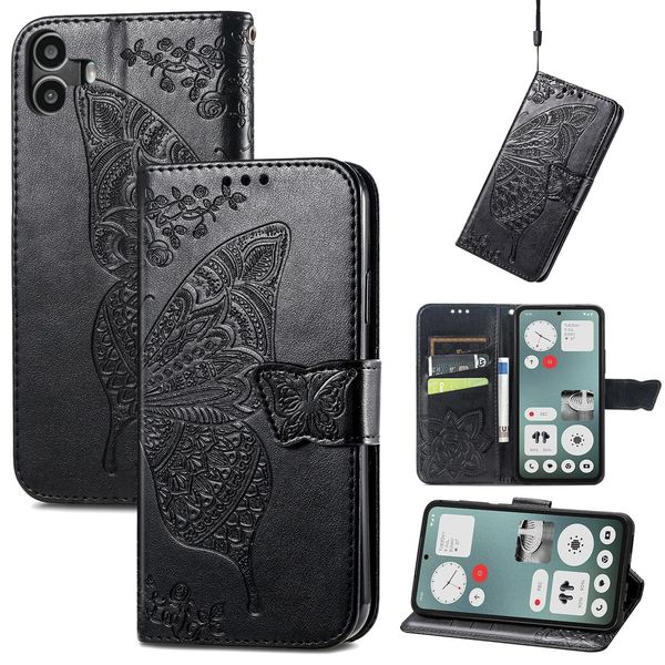 Per Nothing Cmf Phone 1 Custodia In Pelle Finta Per Cellulare Custodia A Portafoglio Custodia Con Design A Farfalla Custodia Nera-image