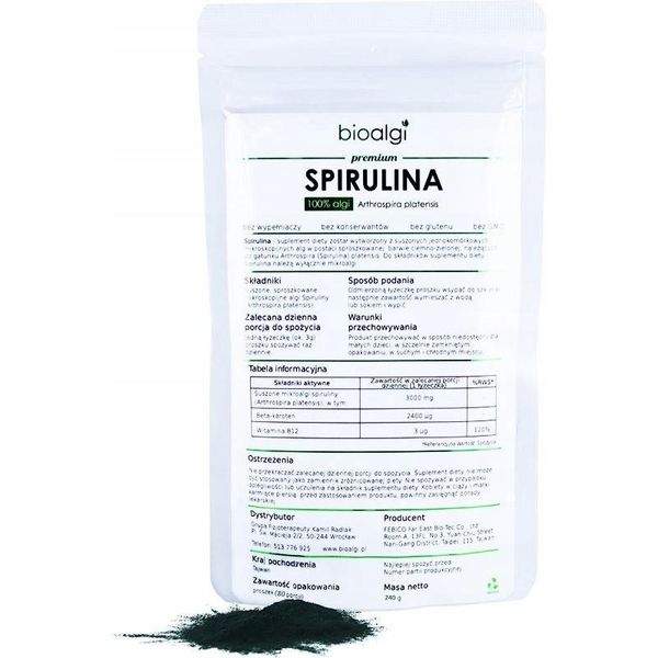 Integratore Alimentare Spirulina Platensis In Polvere 240G Da Bioalga - Qualità Certificata Con Un'alta Concentrazione Di Nutrienti-image