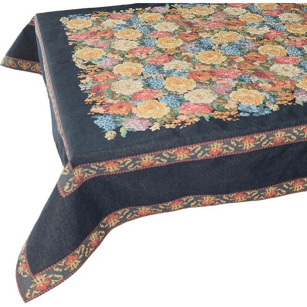 Tovaglia Arazzo Fiori Bordo Tessuto Nero 130X170 Cm-image