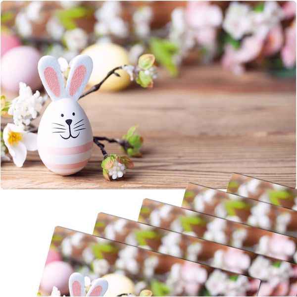 Set Di 6 Tovagliette Lavabili Con Fiori E Coniglietti Di Pasqua-image