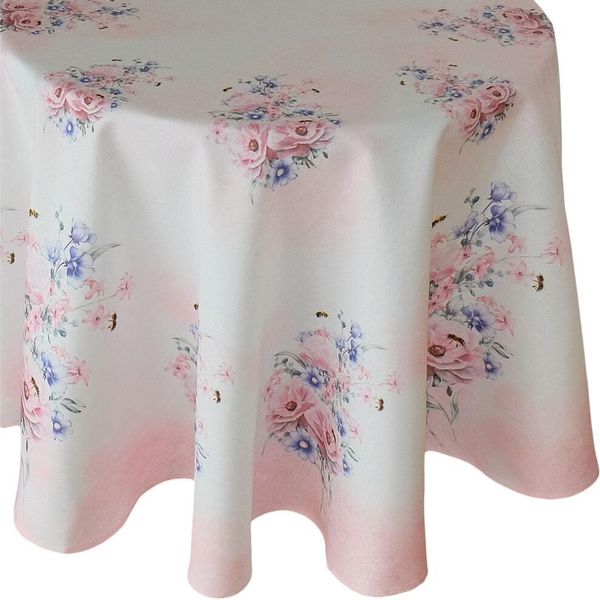 Tovaglia Fiori Colori Pastello Rosa Stampa Colorata Ø 150 Cm-image