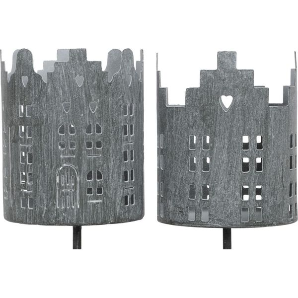 Set Di 2 Portacandele In Metallo Grigio Ø 8 X 10 Cm-image