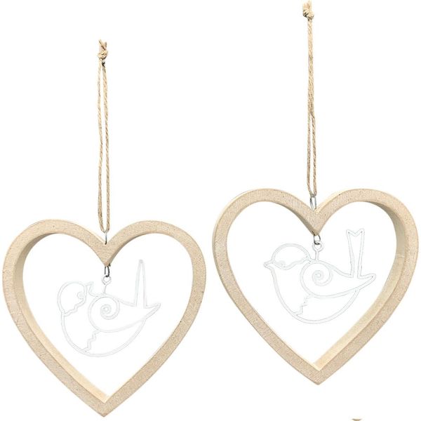 Decorazione Per Finestra Appesa Decorazione Primavera Cuore Legno Set Di 2-image