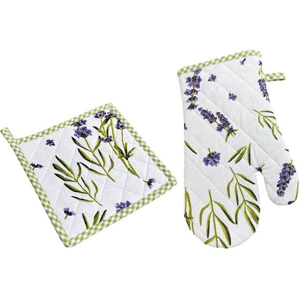 Guanti Da Forno Lavina Set Cotone Lavanda Scacchiera-image