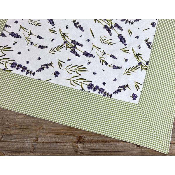 Tovaglia Lavina Stampa Lavanda A Scacchi, 100% Cotone, In 100X100 Cm-image