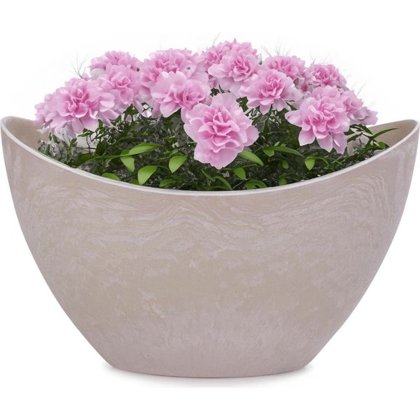 Fioriera Ovale 24 Cm Per Esterni Ciotola Decorativa Sabbia Beige Marmorizzato-image