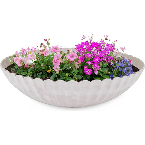 Fioriera Decorativa Rotonda Per Esterni Grigio Marmorizzato 28 Cm-image