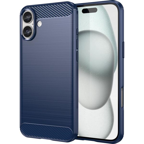 Custodia Per Iphone 16 Plus In Silicone Tpu Morbido, Fibra Di Carbonio, Custodia Protettiva Antiurto Blu-image