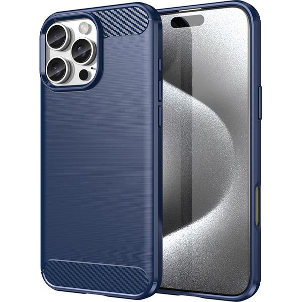 Custodia Per Iphone 16 Pro Max In Silicone Tpu Morbido, Fibra Di Carbonio, Custodia Protettiva Antiurto Blu-image