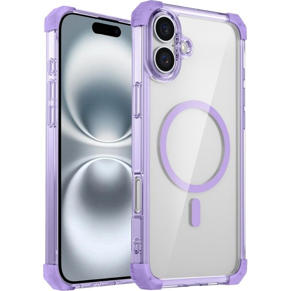 Custodia Magnetica Per Iphone 16 Compatibile Con Magsafe, Antiurto, Protezione Militare Custodia Trasparente Viola-image