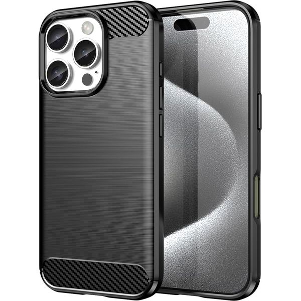 Custodia Per Iphone 16 Pro In Silicone Tpu Morbido, Fibra Di Carbonio, Custodia Protettiva Antiurto Nera-image