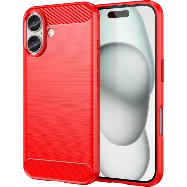 Custodia Per Iphone 16 In Silicone Tpu Morbido, Fibra Di Carbonio, Custodia Protettiva Antiurto Rossa-image