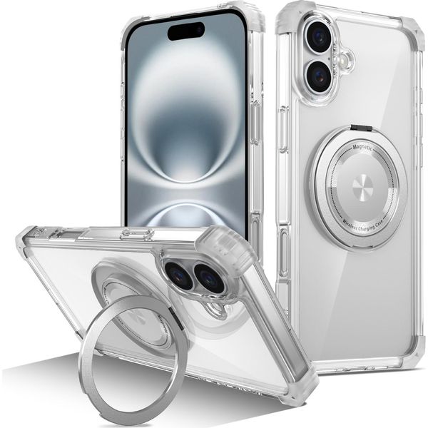 Custodia Per Iphone 16 Supporto Ad Anello Magnetico, Supporto, Compatibile Con Magsafe, Protezione Militare, Custodia Trasparente Trasparente-image