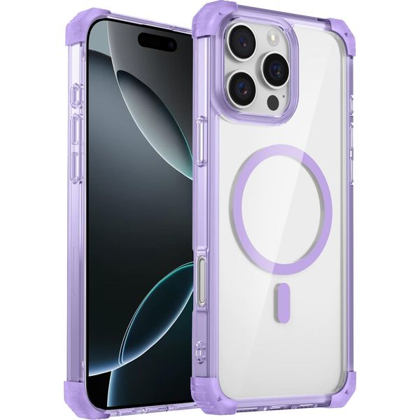 Custodia Magnetica Per Iphone 16 Pro Compatibile Con Magsafe, Antiurto, Protezione Militare Custodia Trasparente Viola-image
