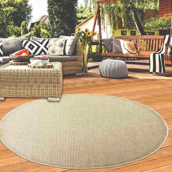 Tappeto Per Interni Ed Esterni Tappeto Da Patio Leggero E Resistente In Tinta Unita Beige Dimensioni - 120 Cm Rotondo-image