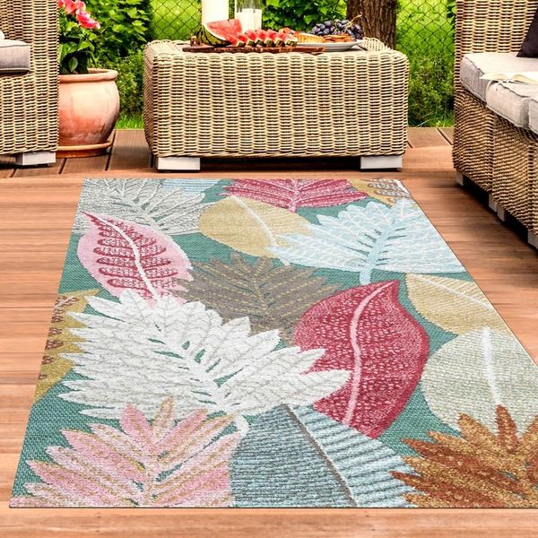 Tappeto Per Esterni Motivo Floreale Effetto 3D Resistente Alle Intemperie Color Crema Dimensioni - 240 X 340 Cm-image