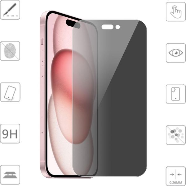 Per Apple Iphone 16 1X 2.5D 0.26Mm Privacy Display Lcd H9 Temperato Schermo Protettore Di Vetro-image