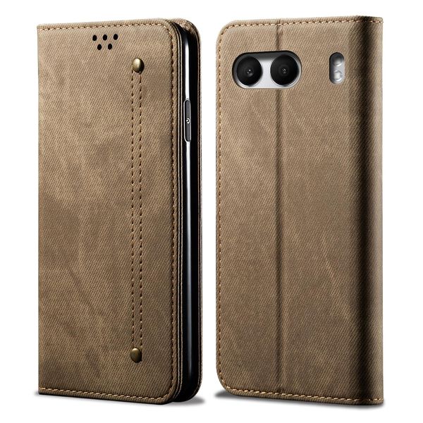 Custodia Per Oneplus Nord4, Custodia A Portafoglio In Pelle Con Chiusura Magnetica E Supporto Khaki-image