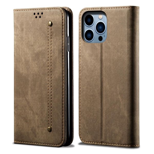 Custodia Per Iphone 16 Pro, Custodia A Portafoglio In Pelle Con Chiusura Magnetica E Supporto Khaki-image