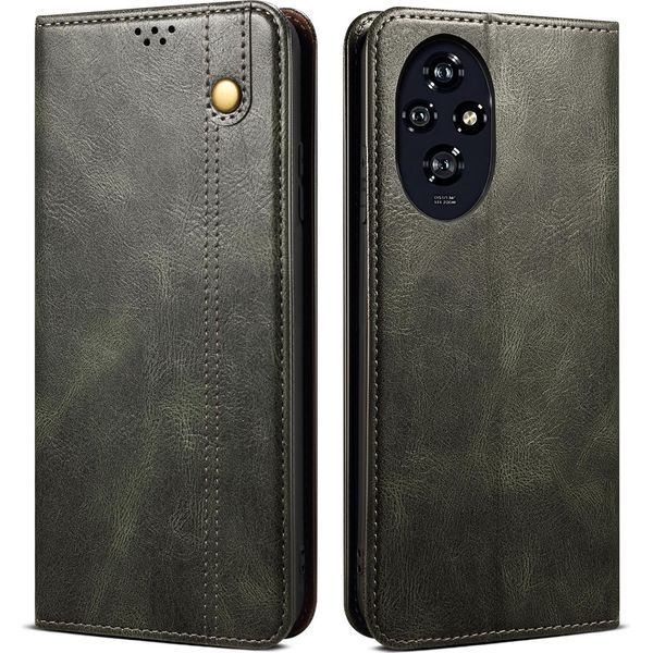 Custodia Per Honor 200 Pro In Pelle Flip Case Portafoglio Con Funzione Stand Verde-image