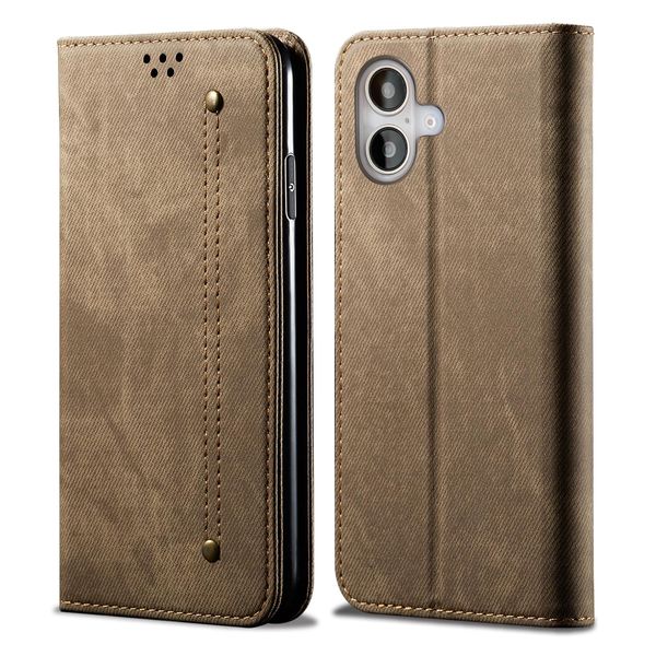 Custodia Per Iphone 16 Plus, Custodia A Portafoglio In Pelle Con Chiusura Magnetica E Supporto Khaki-image