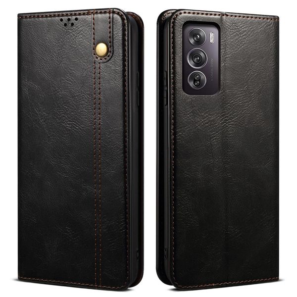 Custodia Per Oppo Reno12 5G In Pelle Flip Wallet Case Con Funzione Stand Nero-image