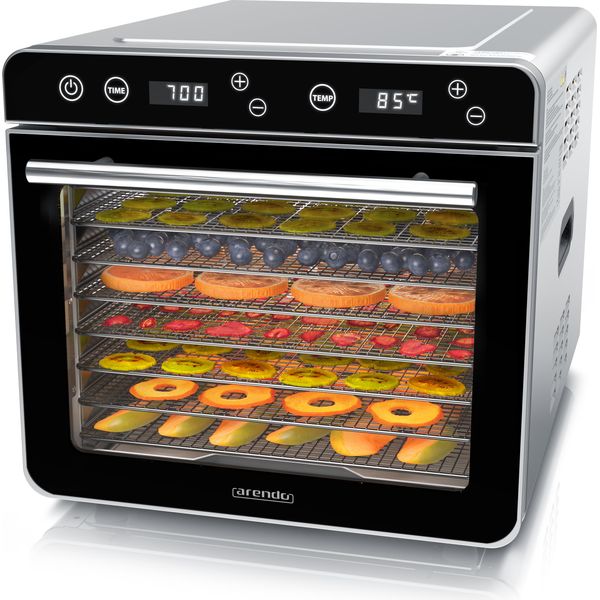 Arendo Disidratatore In Acciaio Inox, Controllo Della Temperatura Da 35° A 85°C, Disidratatore, Disidratatore, 700 W, 8 Ripiani, Disidratatore Di Frutta, Pesce, Carne, Timer 0,5-24 Ore-image