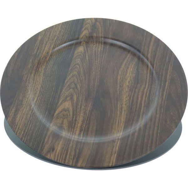 Kaemingk Piatto Decorativo Natalizio Effetto Legno Marrone Ø 33 Cm - Plastica-image