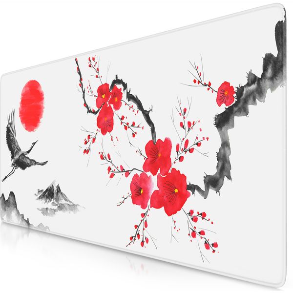 Tappetino Per Mouse Da Gioco Titanwolf Xxl, 900 X 400 X 3 Mm, Tappetino Da Scrivania, Lavabile, Retro Antiscivolo, Velocità E Precisione, Ink Sakura 6-image