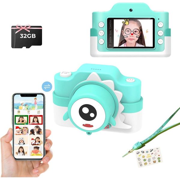 Zelurxx 32GB Fotocamera Per Bambini, Fotocamera Digitale, 2 Pollici, 48 Megapixel, 1080P, Regalo Per Bambini Di 3-12 Anni, Blu-image