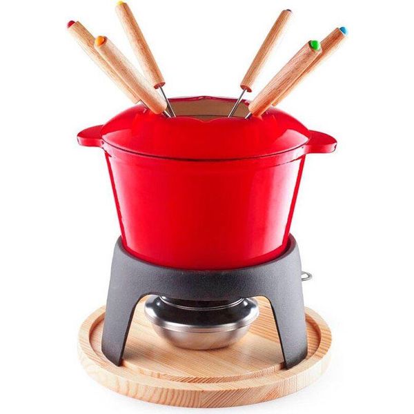 Set Per Fonduta Lacor - 1,2L - Smalto - Set Per Fonduta Di Formaggio, Cioccolato, Verdura E Carne - 6 Forchette Incluse-image