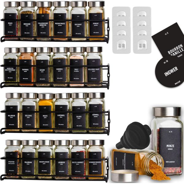 Set Di 4 Portaspezie In Acciaio Inox Con Barattoli Di Spezie, Organizer Da Cucina, Portaspezie Con 24 Barattoli Di Spezie, 280 Etichette, Pennelli, Imbuto - Deco Haus-image