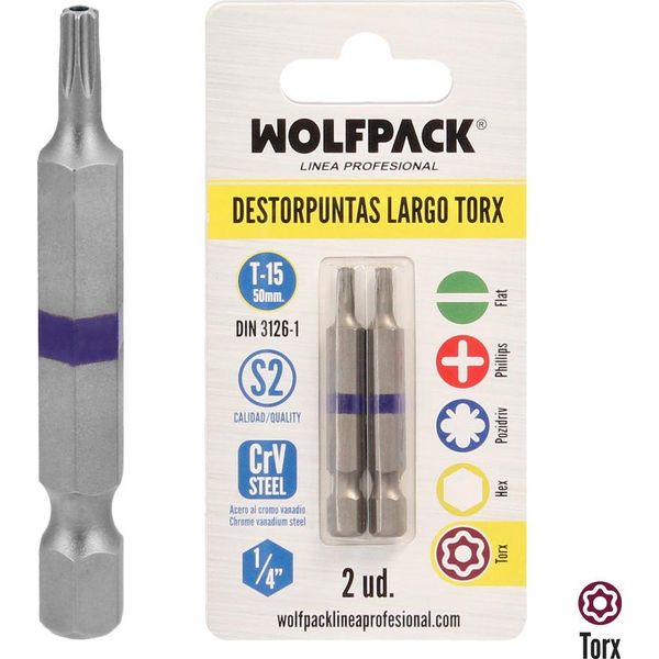 Punte Lunghe Torx T15 Per Cacciavite (2 Pezzi). Acciaio Al Cromo Vanadio S2. Punte Esagonali, Portapunte,-image