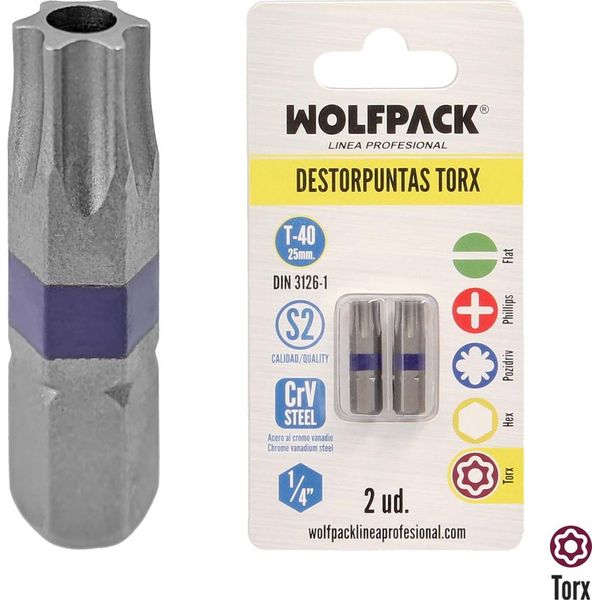 Wolfpack Linea Profesional Torx 40 Punte Per Cacciavite (2 Pezzi). Acciaio Al Cromo Vanadio S2. Punte Esagonali, Portapunte,-image
