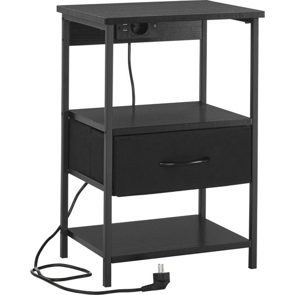 Comodino Con Stazione Di Ricarica E Porte Usb, Tavolino Con Cassetto-image