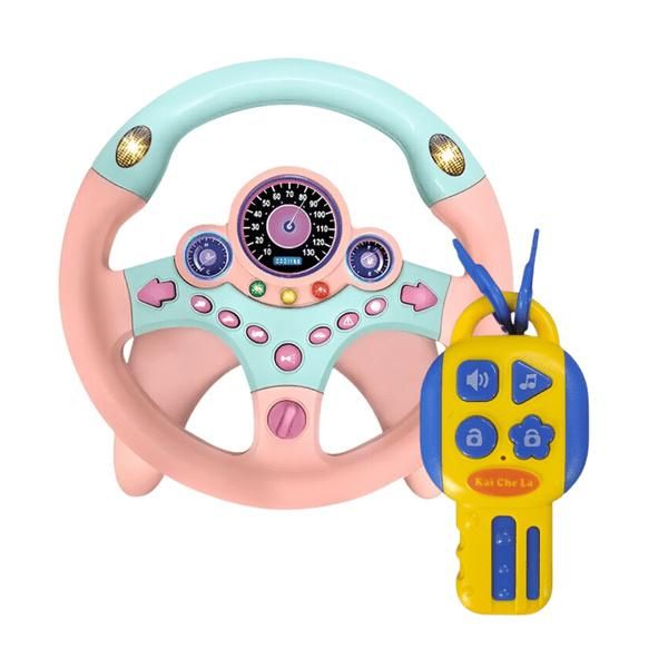Volante Regolabile Per Bambini Con Effetti Sonori Rosa, Giocattolo Da Viaggio Per Bambini + Accessori - Wheelpinkkey-image
