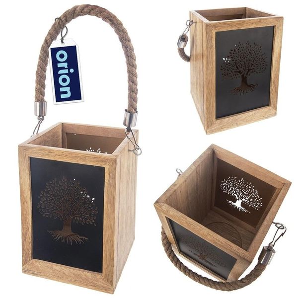 Lanterna Orion Lanterna In Legno Portacandele Porta Tealight In Legno Mango 20 Cm-image