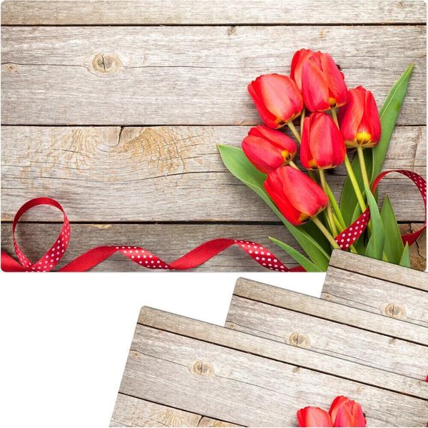 Set Di 4 Tovagliette Lavabili In Legno E Fiori Di Tulipani-image