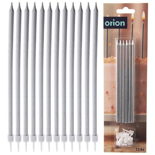 Orion Candele Per Torta Candele Di Compleanno Candele Argento Lunghe 14,5 Cm 12 Pz.-image