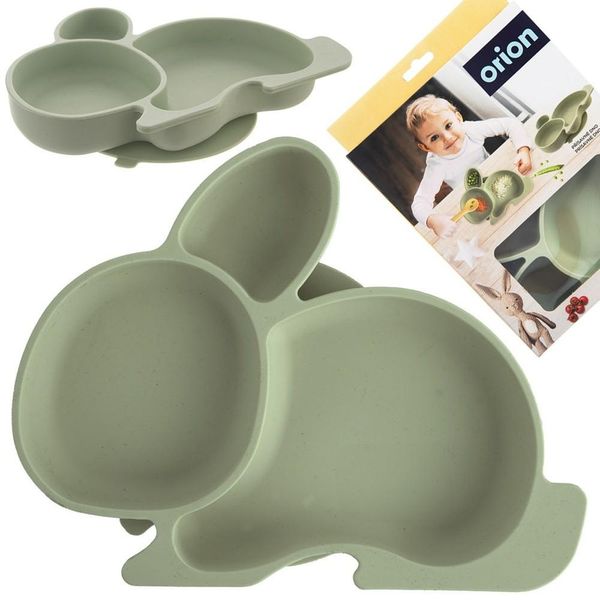 Piatto Da Dessert Per Bambini Orion Diviso Coniglio Verde 23X18,5X3,5 Cm-image