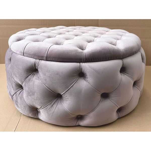 Casa Padrino Sgabello Chesterfield Rotondo Con Contenitore Grigio Ø 100 X H. 45 Cm-image