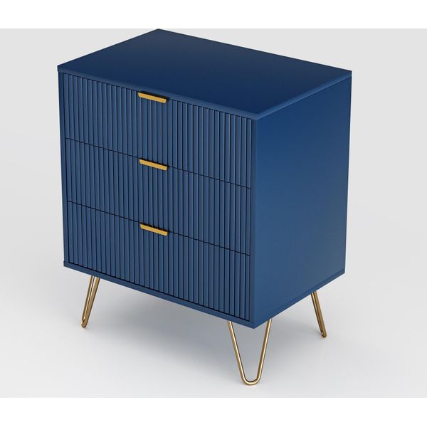 Cdglobal Cassettiera Con 3 Cassetti, 40X60X70 Cm, Mobile Con 3 Cassetti, Credenza, Mobile Tv, Credenza Con Cassetti, Cassettiera Stretta, Mobile Per Soggiorno Camera Da Letto, Corridoio (Blu)-image