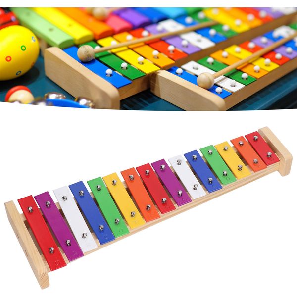 15 Note Xilofono Strumento Educativo Glockenspiel Xilofono Colorato Con 2 Mazzette Per Bambini-image